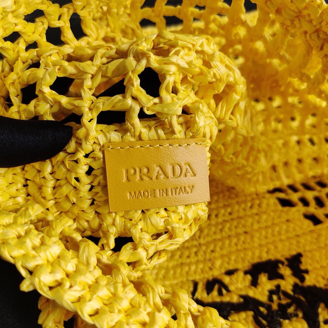 Prada Crochet Bag Tote Yellow 1BG393